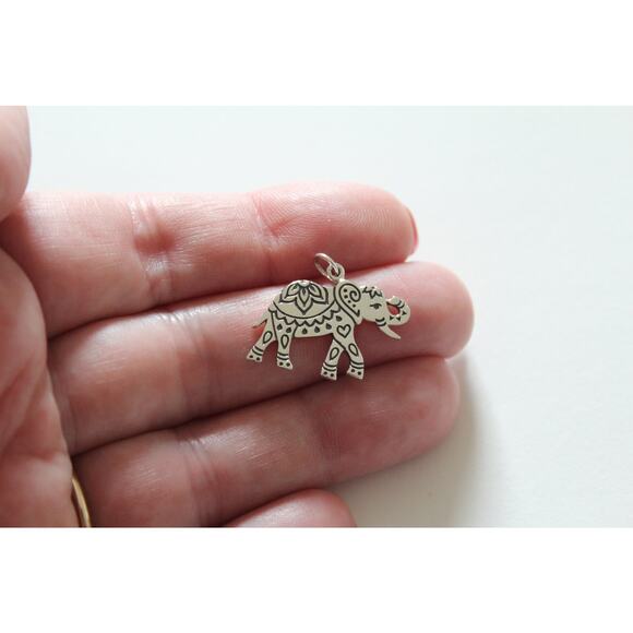 Sterling Silver Elephant Pendant Necklace, Decorated Elephant Charm Necklace - Picture 1 of 4